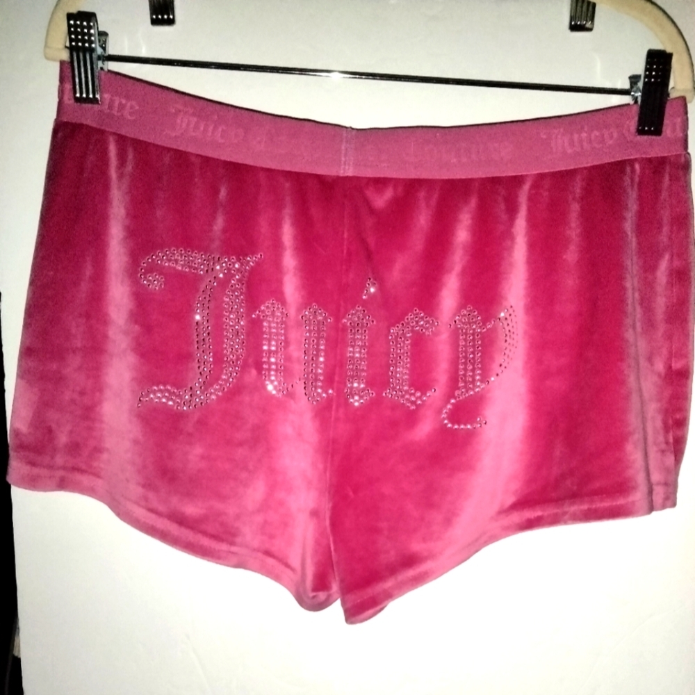 Juicy Couture (Sz L) Pink Velvet/Velour Rhinestone Accent Logo Sleepwear Shorts